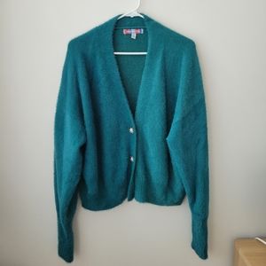 urban outfitters fuzzy teal cardigan, small